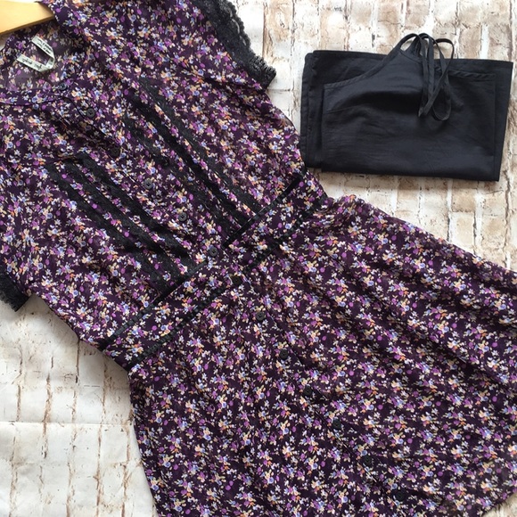 Free People Dresses & Skirts - Free People Purple Black Floral Lace Dress